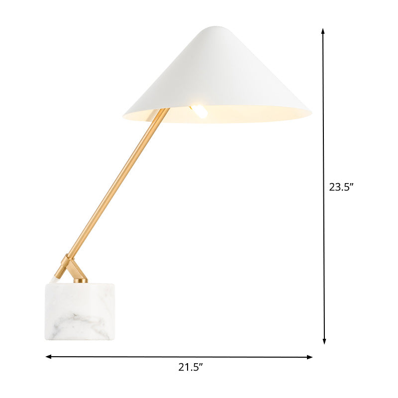 Tapered Task Lighting Modernism Metal 1 Head Small Desk Lamp in White with Marble Base