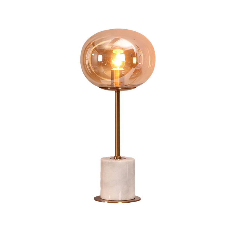 Amber Glass Oval Task Lighting Modernist 1 Head Night Table Lamp with Marble Base