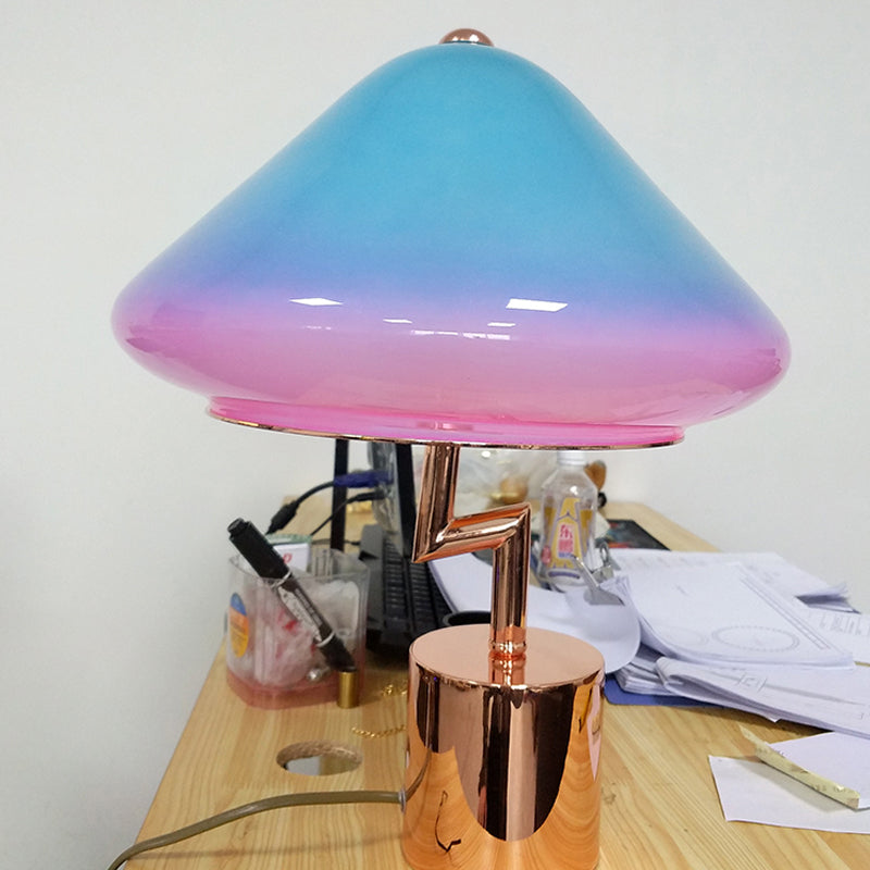 Mushroom Desk Light Modernist Pink and Blue Glass 1 Bulb Bedroom Night Table Lamp