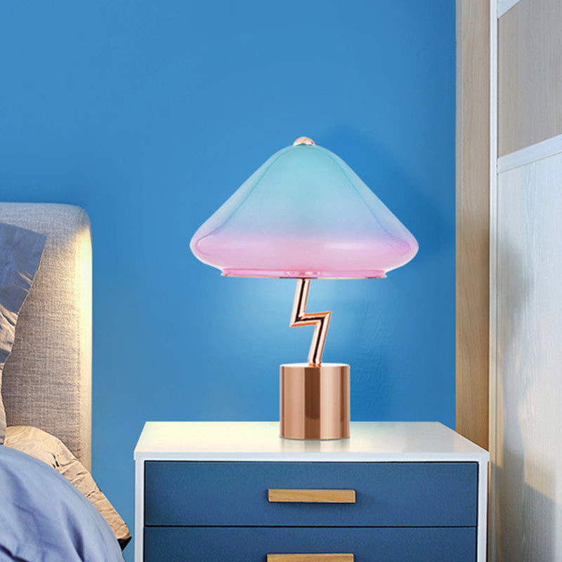 Mushroom Desk Light Modernist Pink and Blue Glass 1 Bulb Bedroom Night Table Lamp