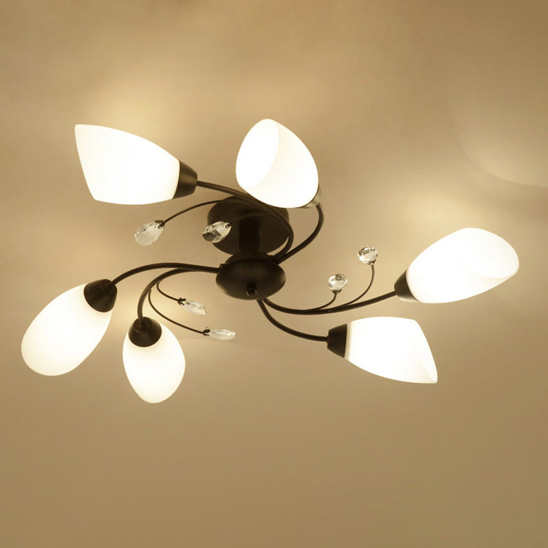 Style de plafond de plafonnage à chasse à lampe à lutte à linge à LED avec nuance en verre