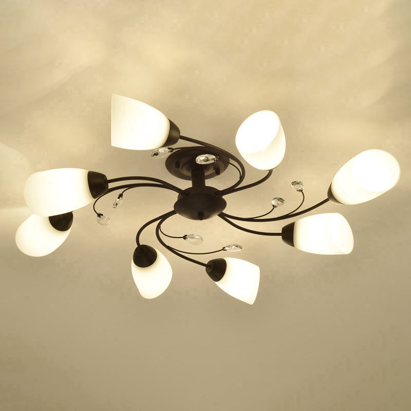 Style de plafond de plafonnage à chasse à lampe à lutte à linge à LED avec nuance en verre