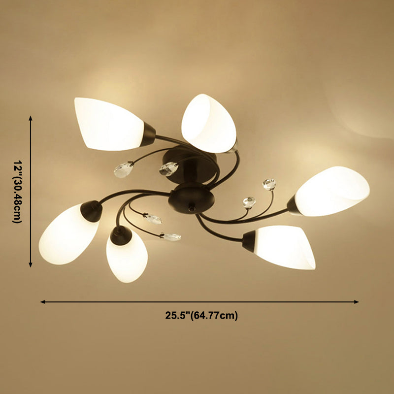 Style de plafond de plafonnage à chasse à lampe à lutte à linge à LED avec nuance en verre