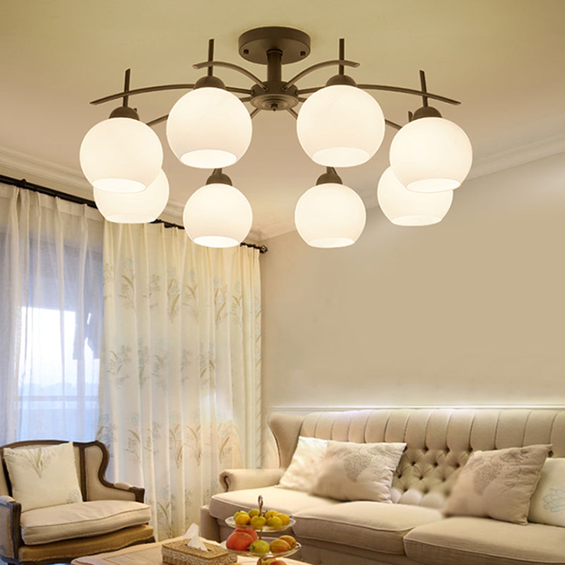 Modern Semi Flush Mount Light Simple Ceiling Lamp with Glass Shade for Drawing Room