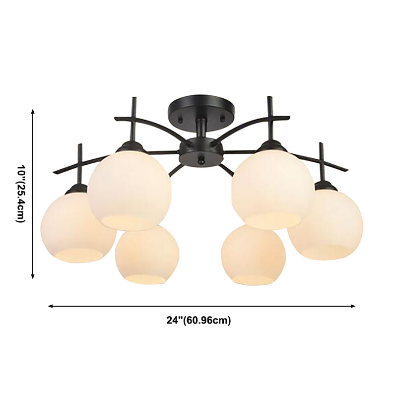 Modern Semi Flush Mount Light Simple Ceiling Lamp with Glass Shade for Drawing Room