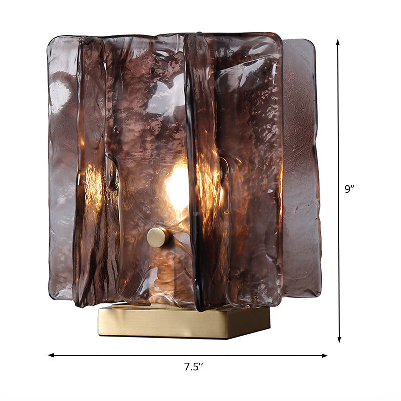 Modernist Shaded Task Lighting Brown Glass 1 Head Nightstand Lamp in Brass with Metal Base