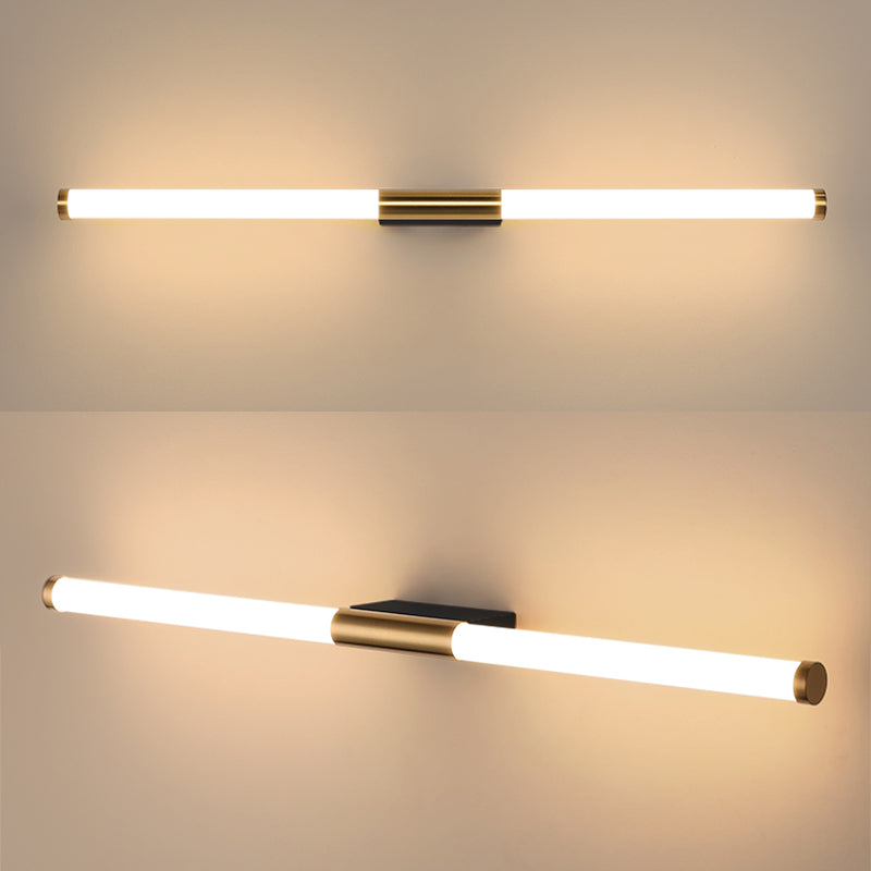 Lámpara de pared recta de metal de estilo moderno de espejo led dorado para el baño