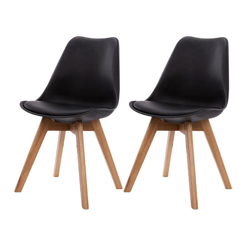 Scandinavian Beech Parsons Side Chair Matte Finish Leather Dining Chairs (Set of 2)