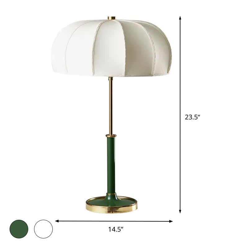 1 Head Shaded Task Lighting Contemporary Fabric Night Table Lamp in Green/White with Metal Base