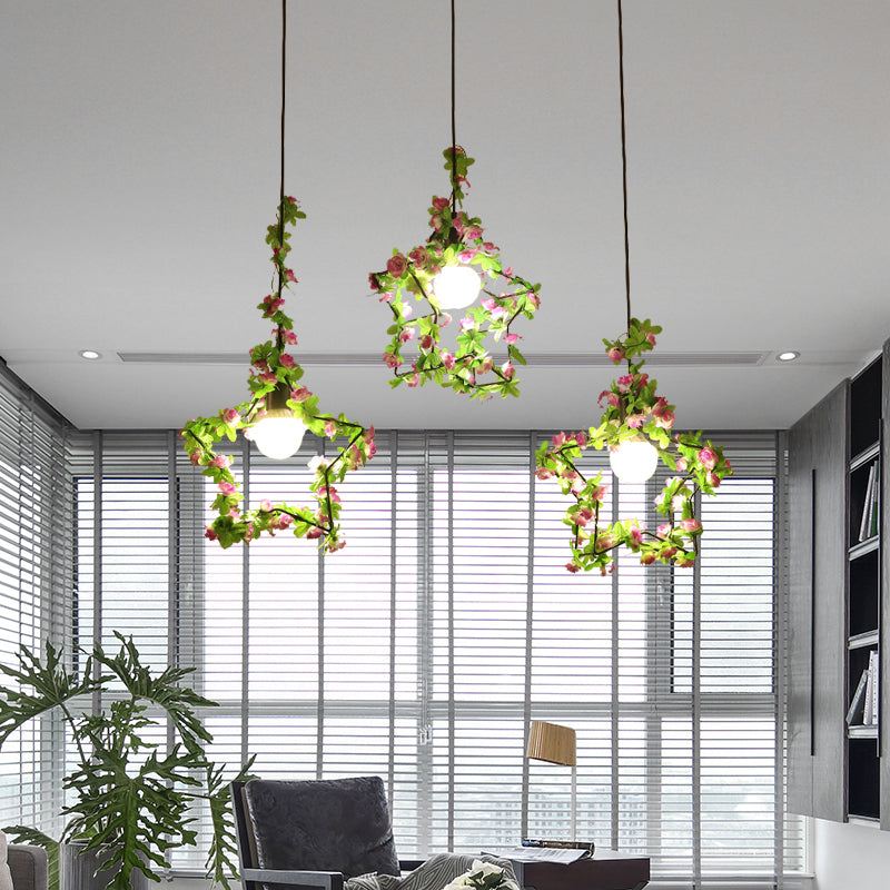 Pentagramme industriel Plant en bas éclairage 3 ampoules LED Metal Multi Light Pendant noir avec une canopée ronde / linéaire