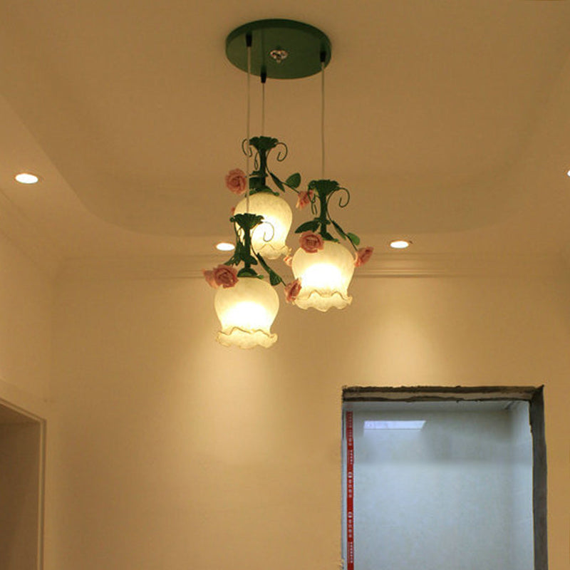 Bloemwit glas Cluster Pendant pastoraal 3 koppen eetkamer led hangend plafondlicht