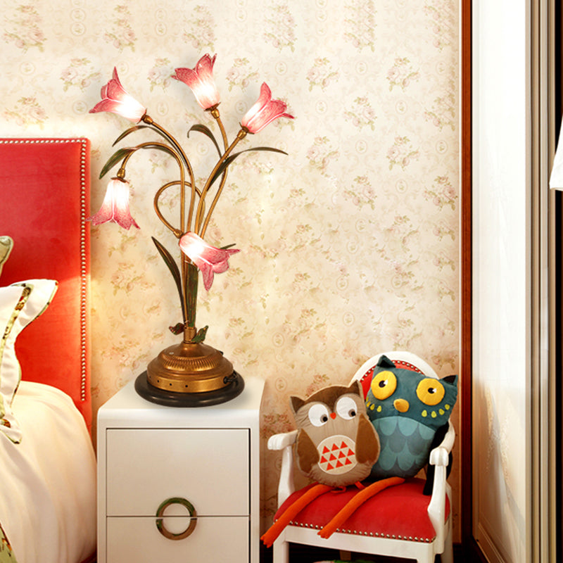 Lily Bedroom Night Table Lighting Romantic Pastoral Metal 5 Lights Brass LED Nightstand Lamp