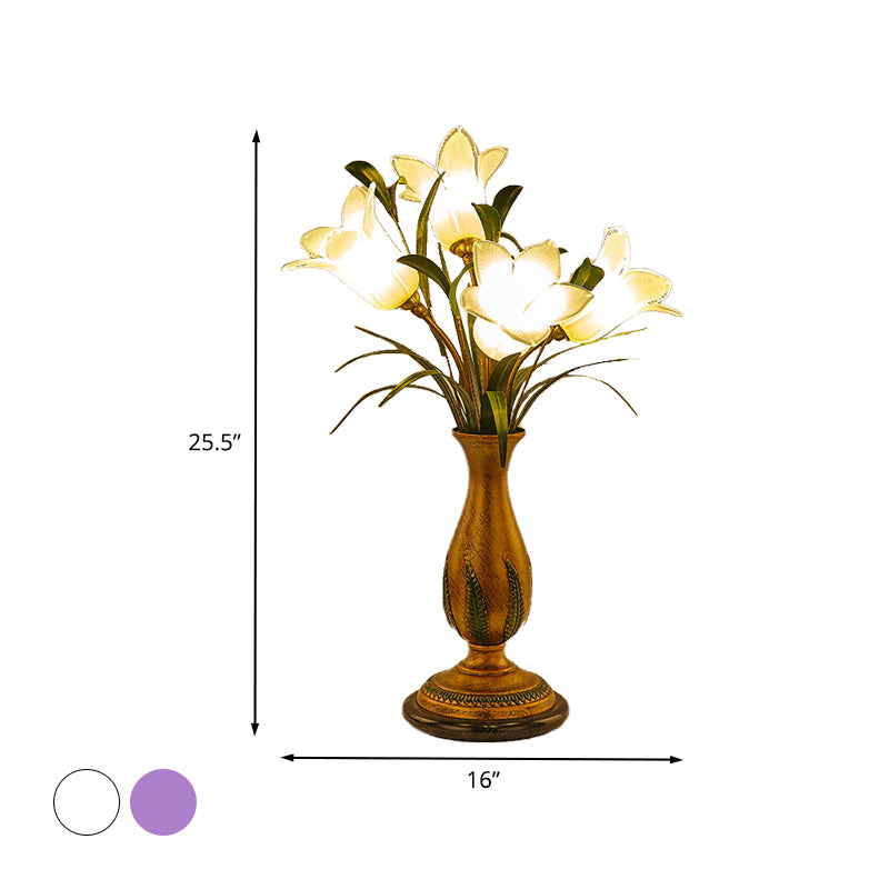 Lily Purple/White Glass Nombo Light American Garden American 4 Bulbs soggiorno Night Table Lighting