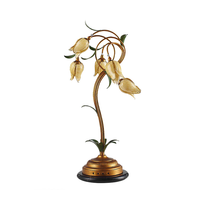 American Garden Tulip Night Light 5 Heads Metal Table Lighting in Brass for Bedroom