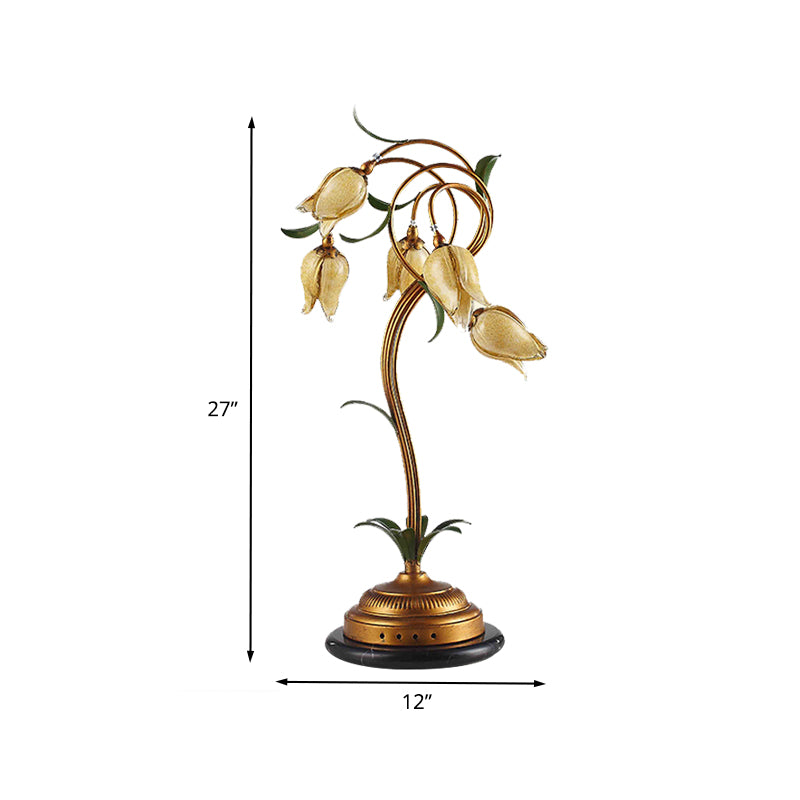 American Garden Tulip Night Light 5 Heads Metal Table Lighting in Brass for Bedroom