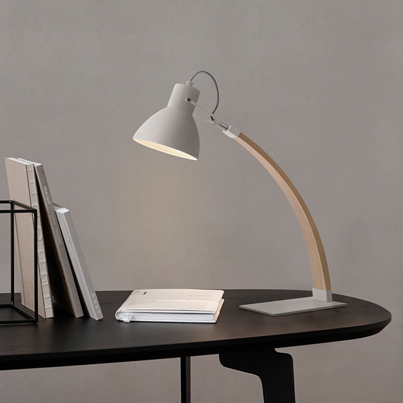 Domed Table Light Modern Metal 1 Head White/Black Small Desk Lamp with Curved Wood Arm