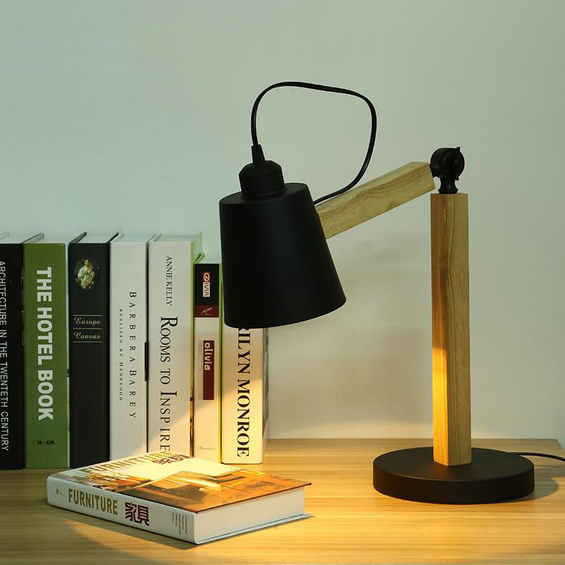 Metal Tapered Desk Light Modern 1 Head Night Table Lamp in White/Black with Rotating Node