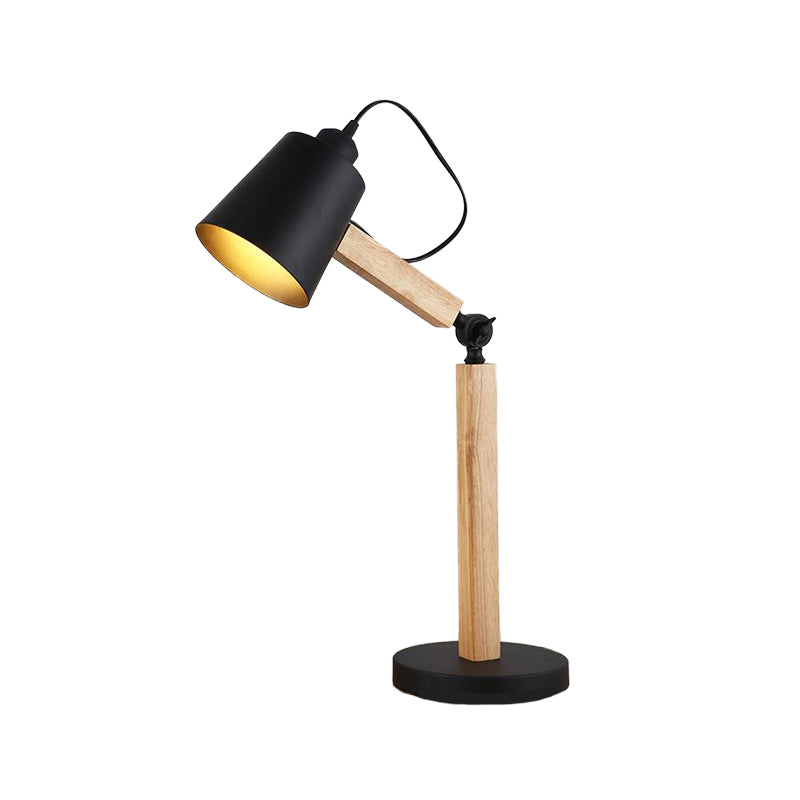 Metal Tapered Desk Light Modern 1 Head Night Table Lamp in White/Black with Rotating Node