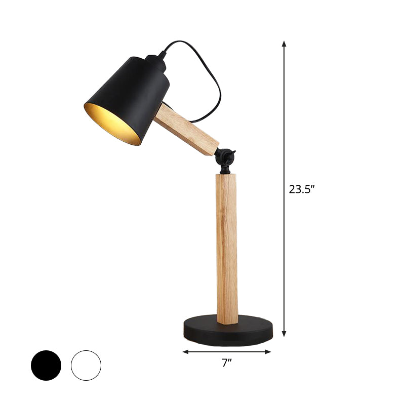 Metal Tapered Desk Light Modern 1 Head Night Table Lamp in White/Black with Rotating Node