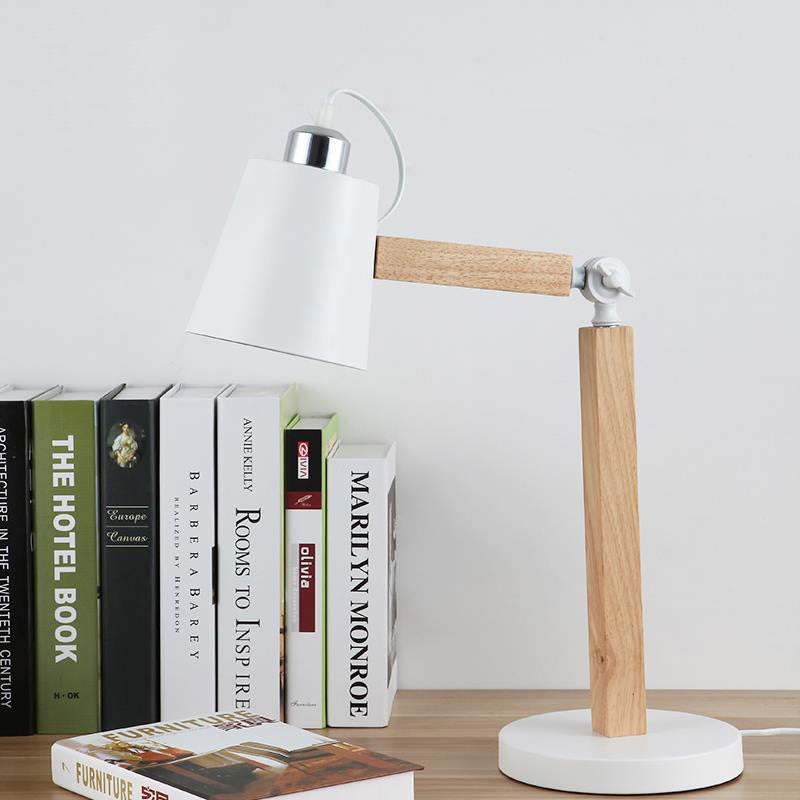 Metal Tapered Desk Light Modern 1 Head Night Table Lamp in White/Black with Rotating Node