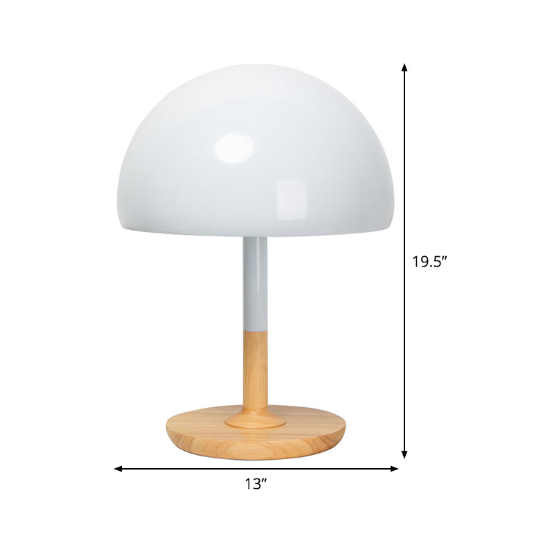 Metal Hemisphere Desk Lamp Modern 1 Head White Table Light, Circular Beige Wood Base