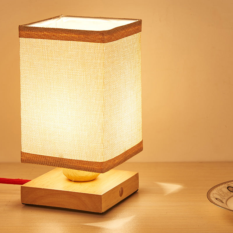 1 Head Dining Room Desk Lamp Chinese Wood Table Light with Rectangle Fabric Shade