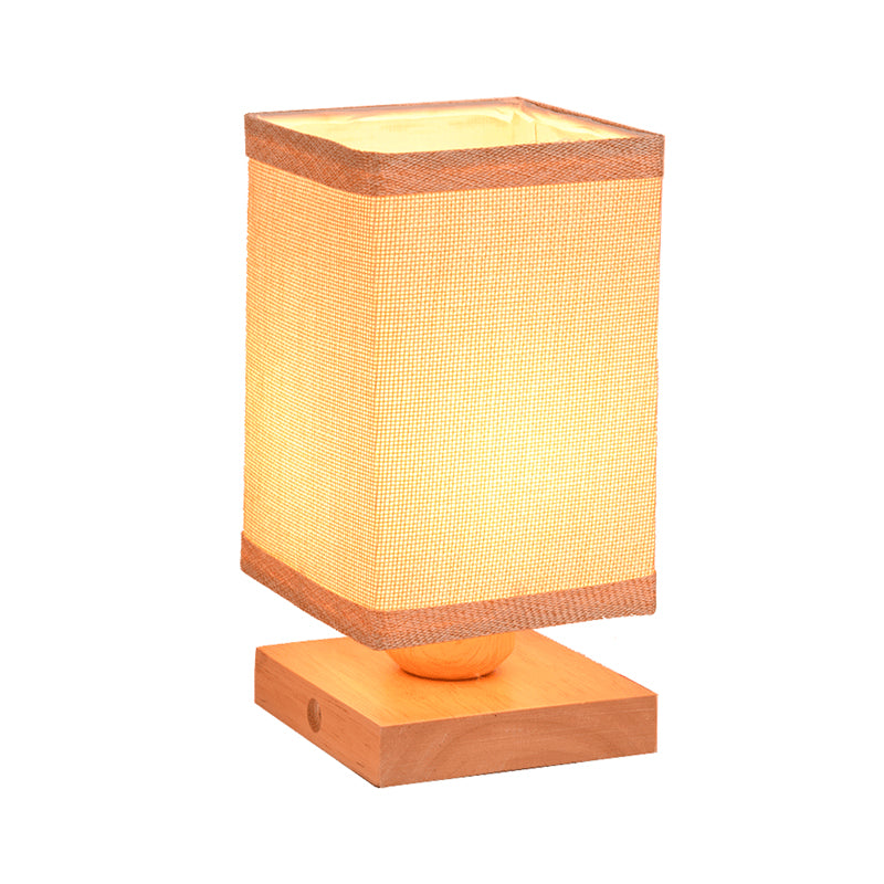 1 Head Dining Room Desk Lamp Chinese Wood Table Light with Rectangle Fabric Shade