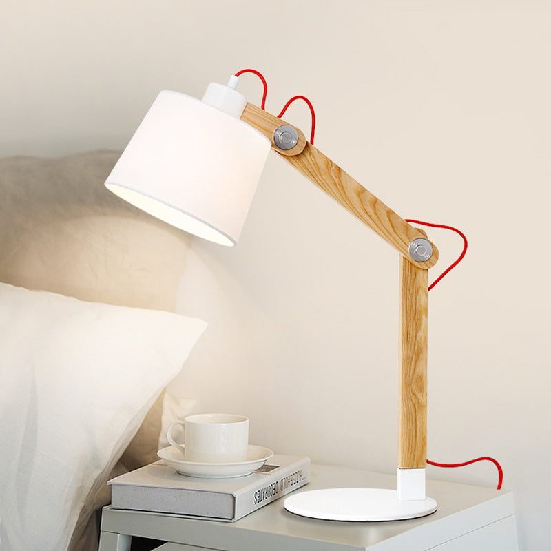 Drum Reading Light Modern Fabric 1 Head Nightstand Lamp in White with Rotating Node