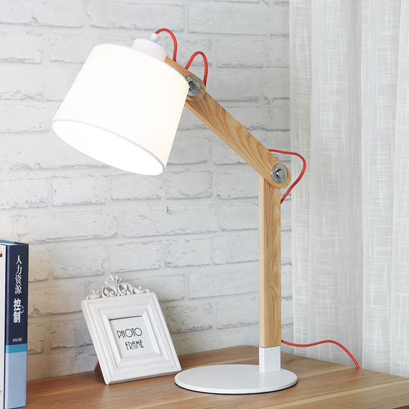 Drum Reading Light Modern Fabric 1 Head Nightstand Lamp in White with Rotating Node