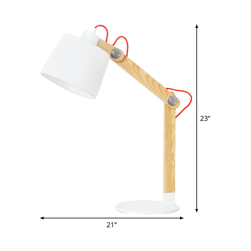 Drum Reading Light Modern Fabric 1 Head Nightstand Lamp in White with Rotating Node