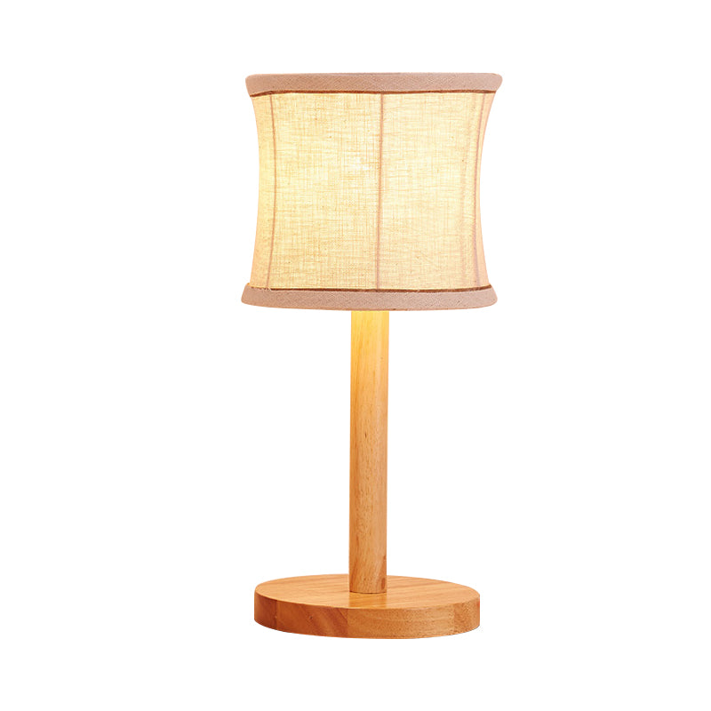 1 Bulb Bedroom Task Light Chinese Beige Night Table Lamp with Barrel Fabric Shade