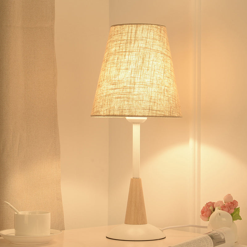 Contemporary 1 Head Table Light Flaxen Wide Flare Small Desk Lamp with Fabric Shade