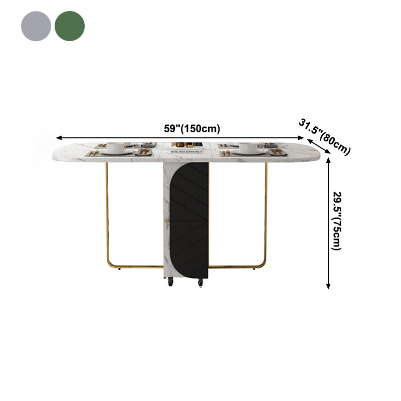 Modern Sintered Stone Dining Table White Rectangle Drop-Leaf 59" Dining Table