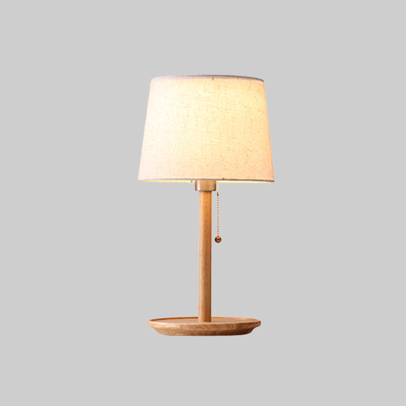 1 Head Conical Table Light Modernist Fabric Small Desk Lamp in Red Brown/Wood with Pull Chain