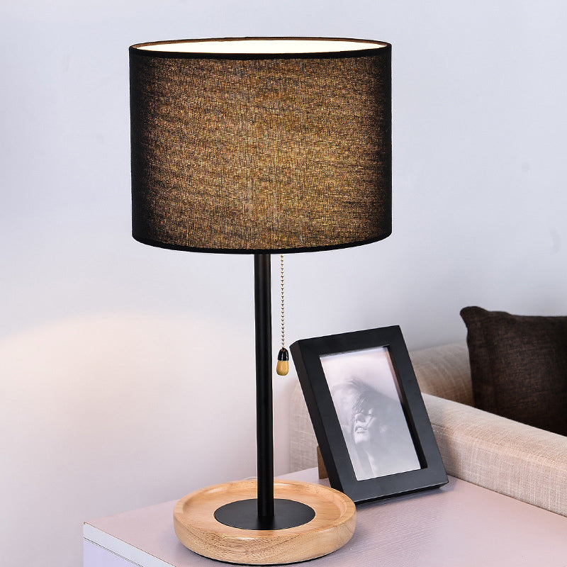 Modernist Cylinder Task Light Fabric 1 Bulb Reading Lamp in Black/Flaxen with Pull Chain