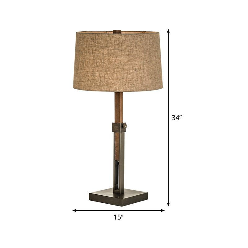 1 Head Bedroom Task Lighting Modern Flaxen Nightstand Lamp with Drum Fabric Shade