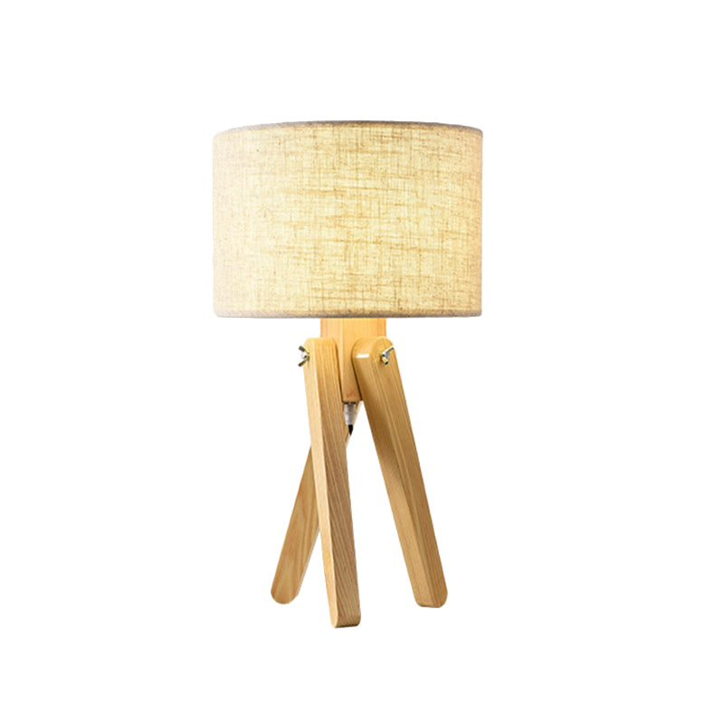 Straight Sided Shade Task Lamp Contemporary Fabric 1 Bulb Reading Book Light in Wood