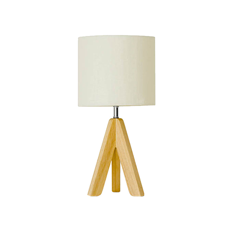 Fabric Cylinder Table Light Modern 1 Bulb White Small Desk Lamp with Wood Tripod