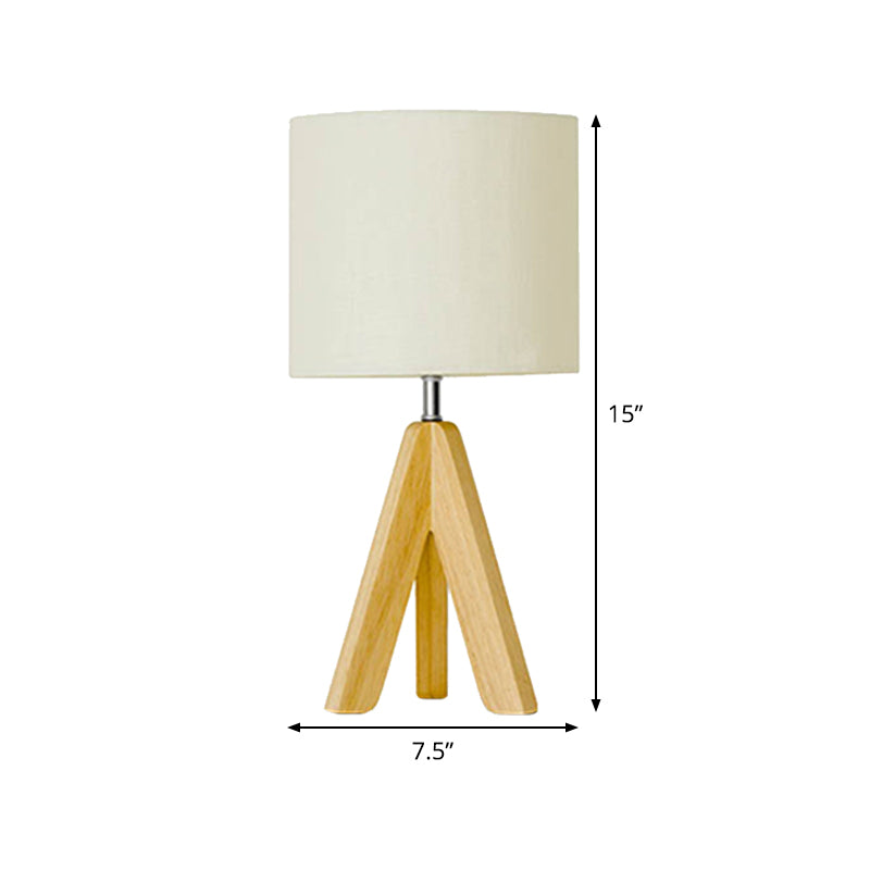 Fabric Cylinder Table Light Modern 1 Bulb White Small Desk Lamp with Wood Tripod