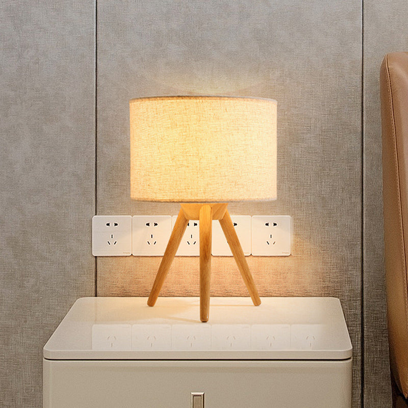1 Lampenbettbe Nachttätigkeit Moderne Holz Nachttischlampe mit Zylinderstoffschatten