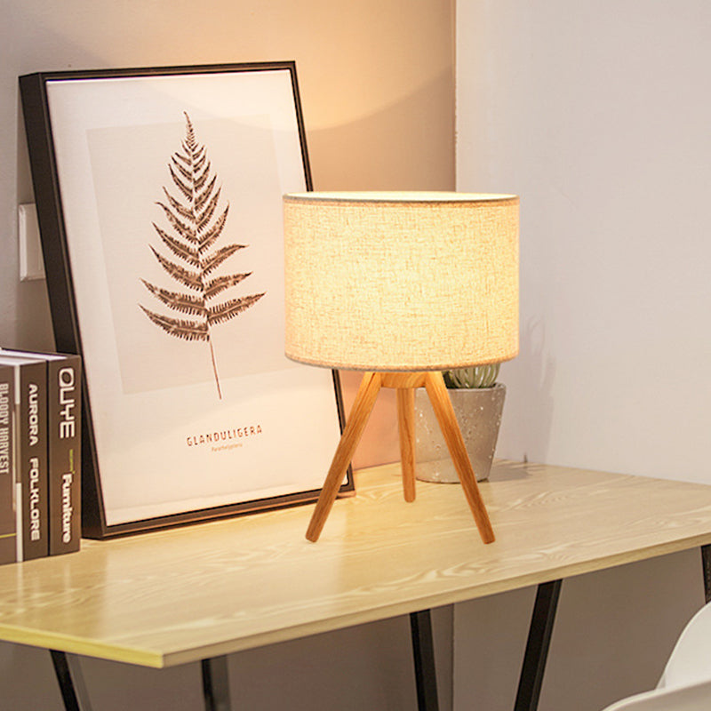 1 Lampenbettbe Nachttätigkeit Moderne Holz Nachttischlampe mit Zylinderstoffschatten