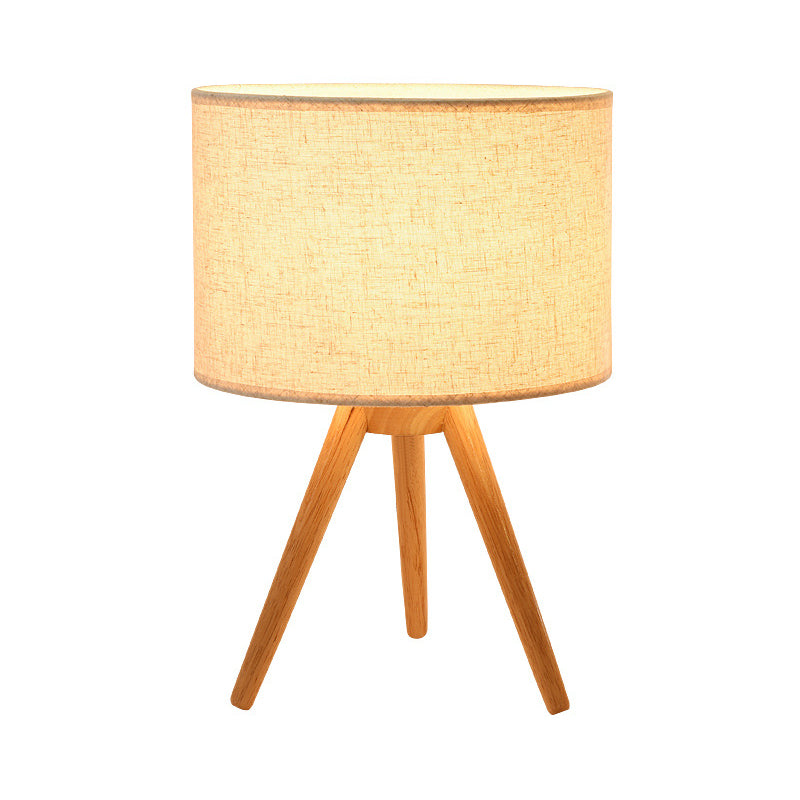 1 Lámpara de mesa de madera nocturna de madera de billar de bombilla con sombra de tela de cilindro