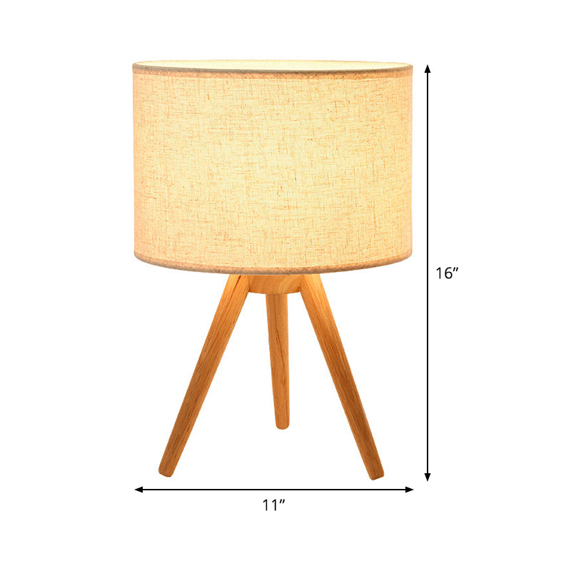 1 Bulb Bedside Task Lighting Modern Wood Night Table Lamp with Cylinder Fabric Shade