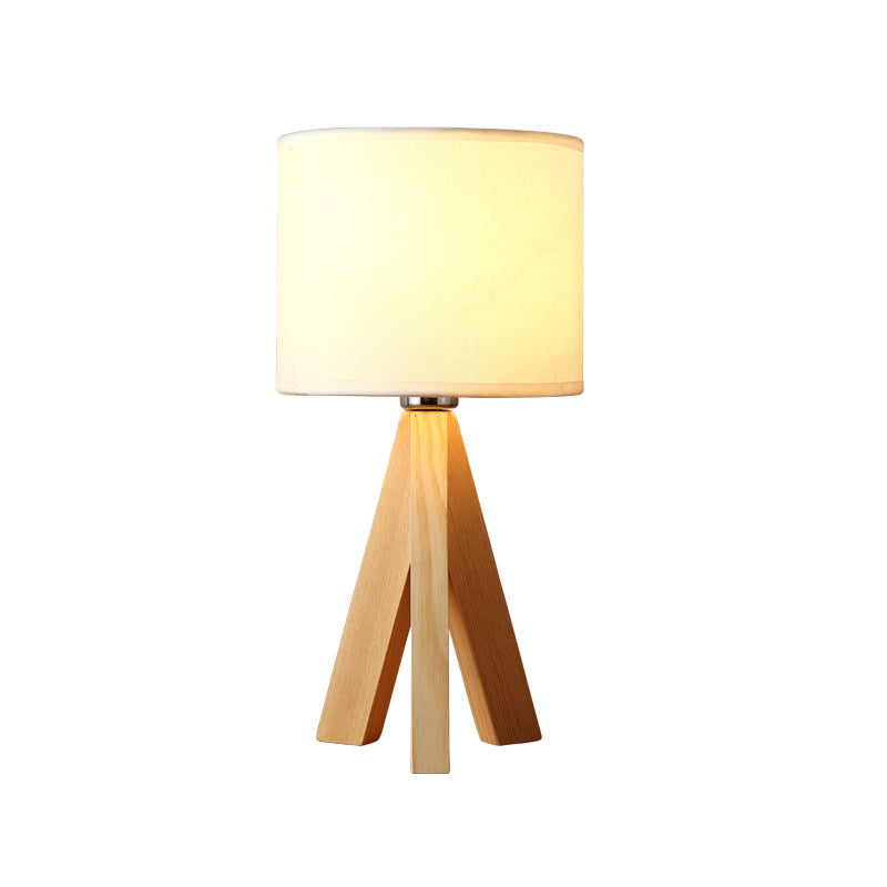 Lampe à tâche cylindrique modernisme tissu 1 ampoule blanche Lumière de lecture avec trépied en bois