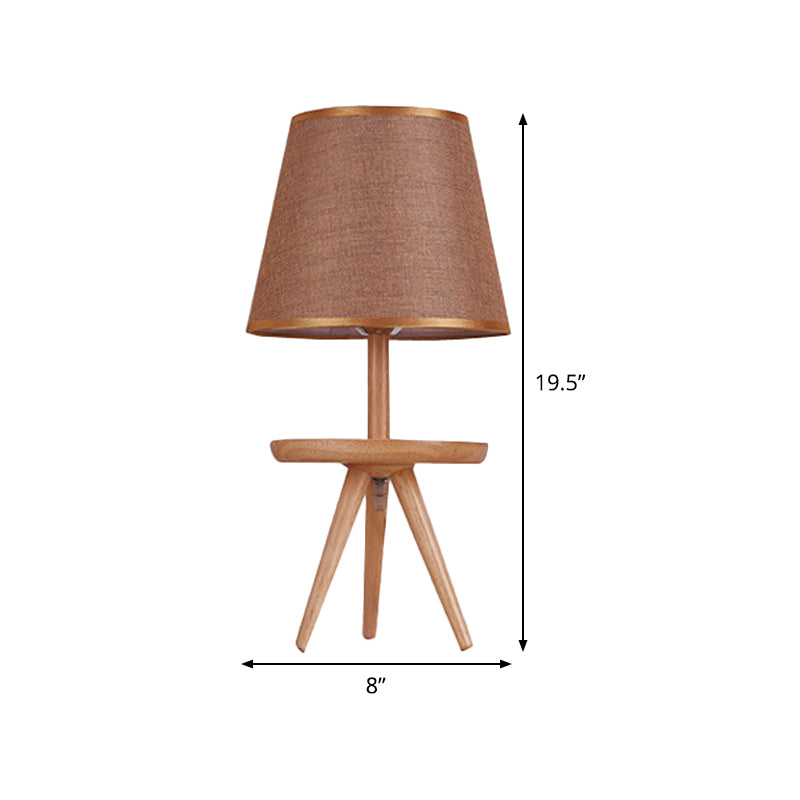 1 Head Study Table Light Modernism Brown Small Desk Lamp with Flared Fabric Shade