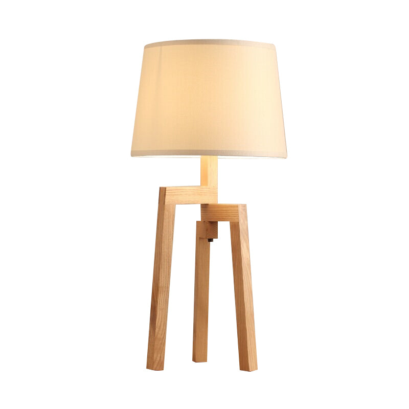 Cone Shade Desk Light Modern Fabric 1 Bulb Wood Night Table Lamp for Living Room