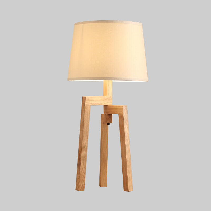 Cone Shade Desk Light Modern Fabric 1 Bulb Wood Night Table Lamp for Living Room