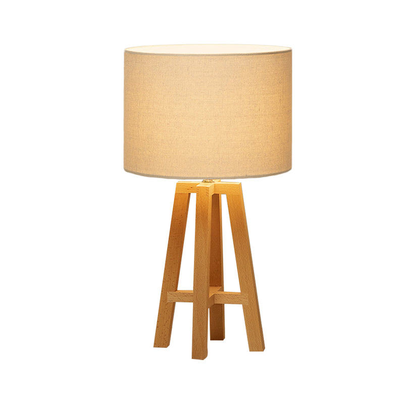 Contemporary Cylindrical Nightstand Lamp Fabric 1 Head Reading Book Light in Flaxen/White