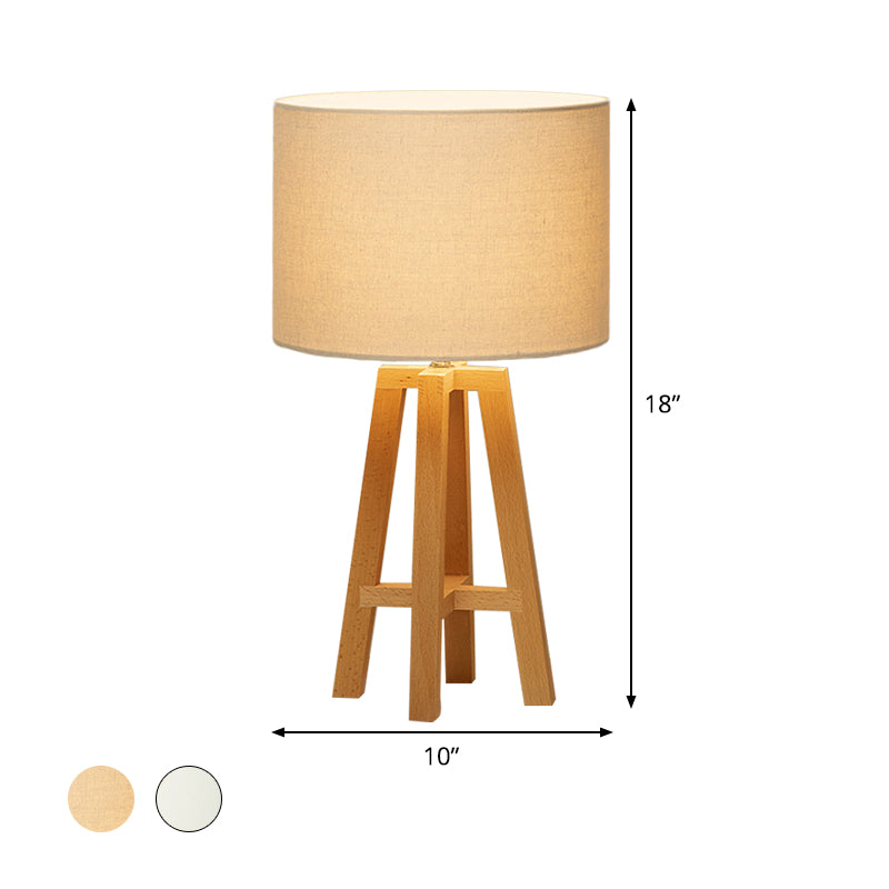 Contemporary Cylindrical Nightstand Lamp Fabric 1 Head Reading Book Light in Flaxen/White