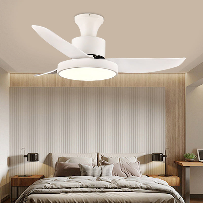 40" Wide White LED Hanging Fan Lighting Contemporary Metal Circle Semi Flush Mount Light Fixture for Bedroom, 3 Blades